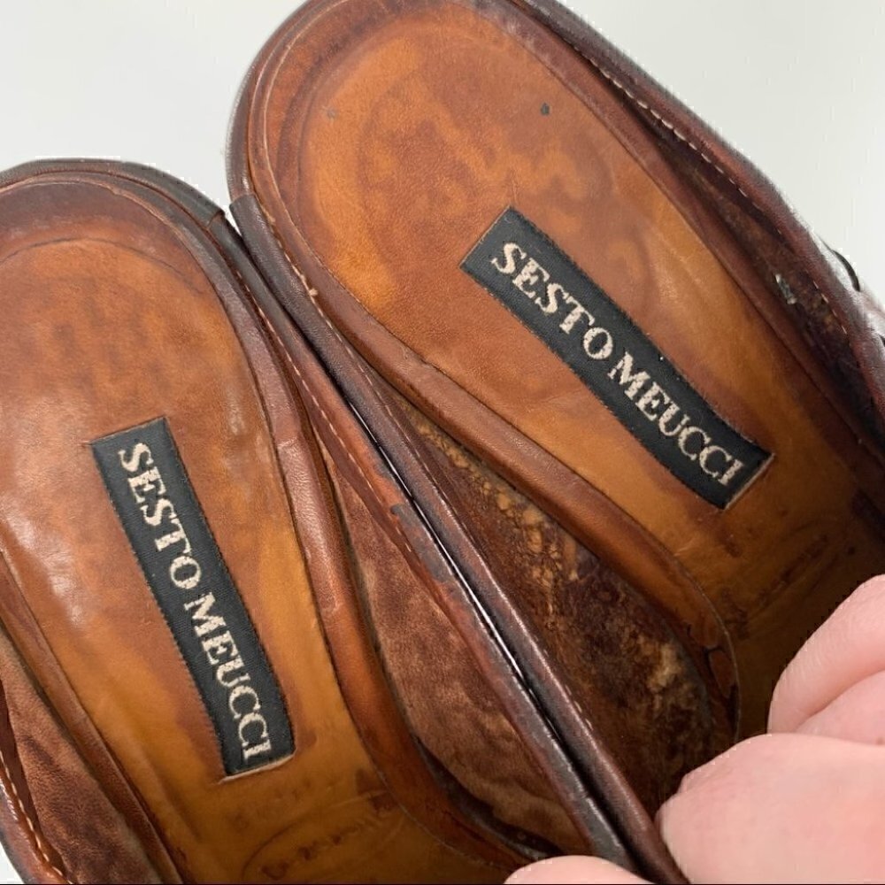 Sesto Meucci heels size 5.5 N blown Italian leather woven mules vintage 80s 90s - Picture 11 of 12